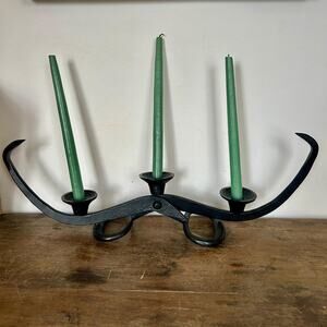 Vintage Rustic Black Cast Iron Candelabra | Farmhouse Candle Holder Mantel Decor